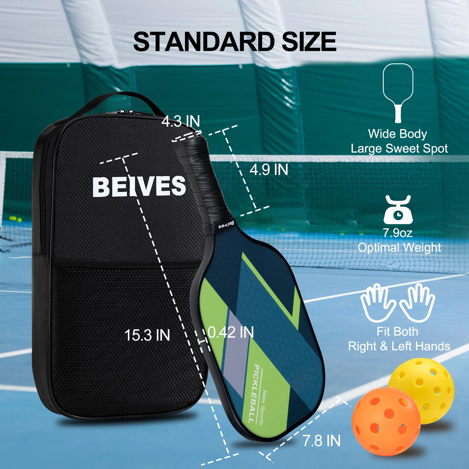 4-Pack Fiberglass Pickle Ball Set with 4 Balls & Portable Bag - Lightweight Pickleball Paddles for Indoor/Outdoor
